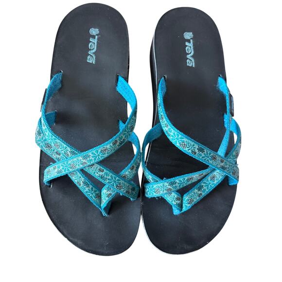 Teva Olowaha Womens Size 8 Aqua Strappy Sandels slip on Flip Flop shoes 4242B - Picture 1 of 3